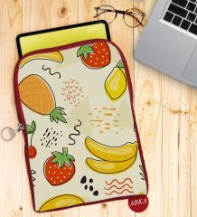 BK Gift Meyveler Tasarımlı Taşınabilir Koruyucu Tablet Kılıfı & Organizer Çanta - Kırmızı-2