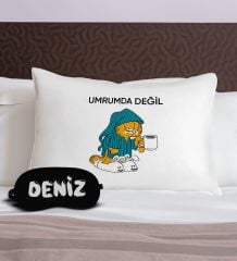 BK Gift Kişiye Özel Eğlenceli Kedi Tasarrımlı Pamuklu Yastık Kılıfı ve Göz Bandı Uyku Seti-7, Tasarım Ev Tekstili, Uyku Bandı, Ev Hediyesi