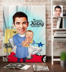 Kişiye Özel Bay Kadın Hastalıkları ve Doğum Uzmanı Karikatür Kanvas Tablo (70 x 100 cm.) 1