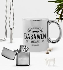 Kişiye Özel Babamın Kupası Krom Kupa Benzinli Çakmak Kolye Seti