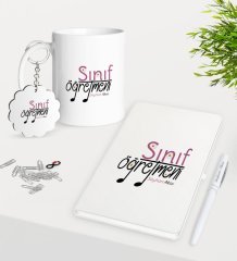 Kişiye Özel Sınıf Öğretmeni Kupa Anahtarlık Beyaz Defter Kalem Hediye Seti-16