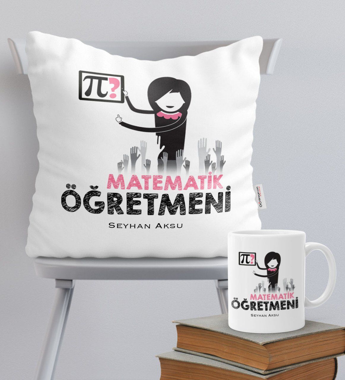 Kişiye Özel Matematik Öğretmeni Temalı Yastık Kupa Seti - 1