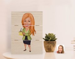 Kişiye Özel Kadın Asistan Karikatürlü Otantik Masaüstü Ahşap Palet Çerçeve-2