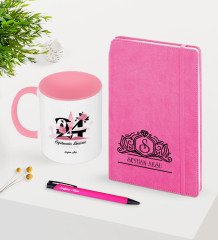 Kişiye Özel Öğretmenler Günü Temalı Pembe Defter Kalem Kupa Seti - 1