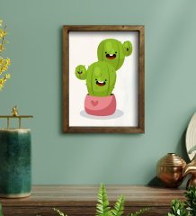 BK Gift Kaktüs Tasarımlı Doğal Masif Ahşap Çerçeveli Tablo 30x40cm-14