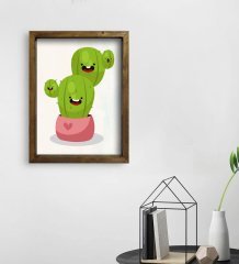 BK Gift Kaktüs Tasarımlı Doğal Masif Ahşap Çerçeveli Tablo 30x40cm-14