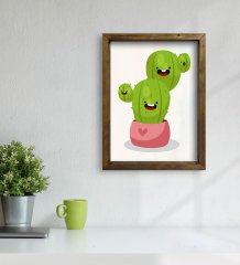 BK Gift Kaktüs Tasarımlı Doğal Masif Ahşap Çerçeveli Tablo 30x40cm-14