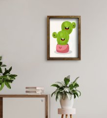 BK Gift Kaktüs Tasarımlı Doğal Masif Ahşap Çerçeveli Tablo 30x40cm-14