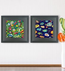 BK Gift Popart Tasarımlı 2’li Ahşap Çerçeveli Taş Duvar Dekoru-1