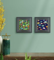 BK Gift Popart Tasarımlı 2’li Ahşap Çerçeveli Taş Duvar Dekoru-1
