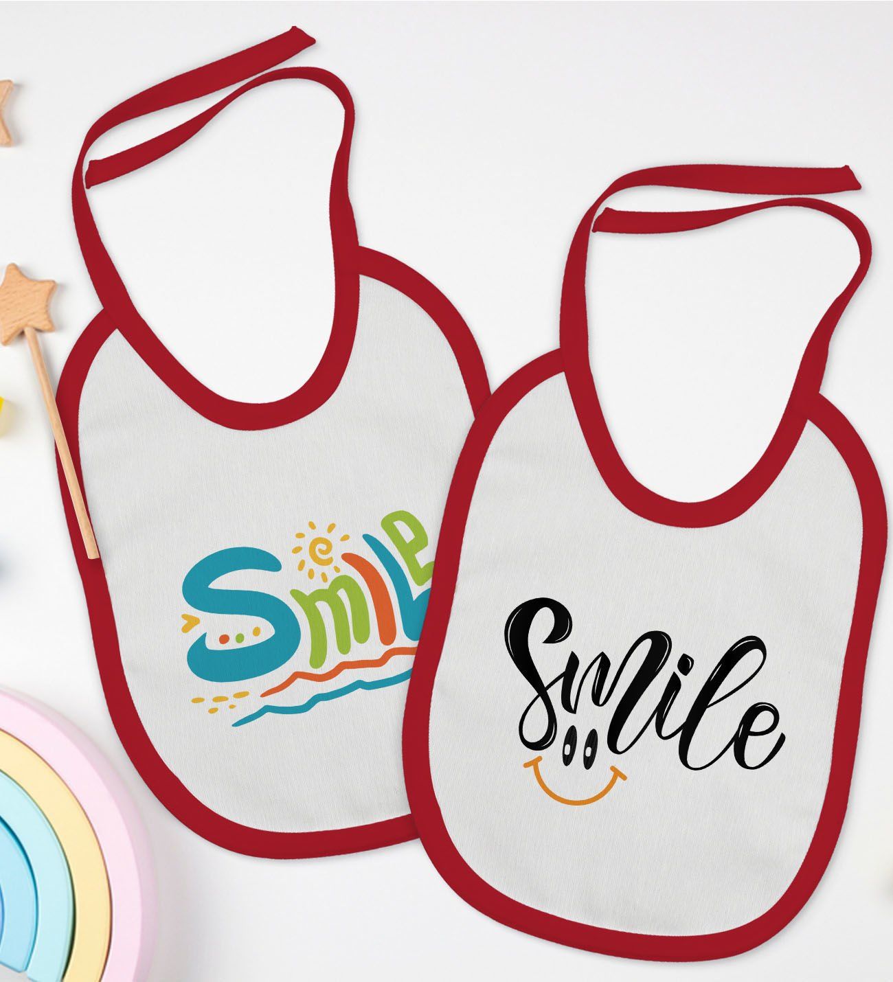 BK Kids Smile Tasarımlı 2’li Kırmızı Mama Önlüğü-1