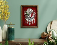 BK Home Osmanlı Arması Tasarımlı Doğal Masif Ahşap Çerçeveli Tablo 45x65cm-5