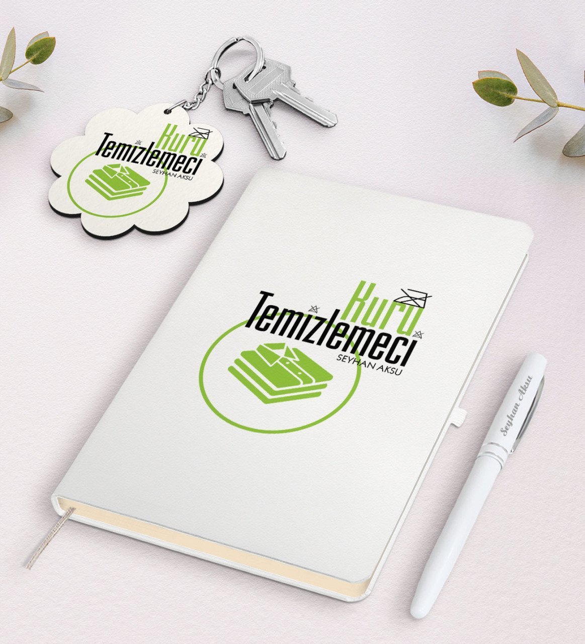 Kişiye Özel Kuru Temizlemeci Beyaz Defter Kalem Ve Anahtarlık Hediye Seti