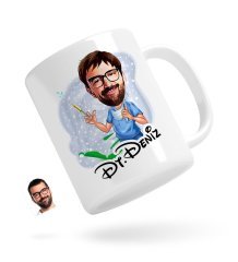 Kişiye Özel Erkek Diş Hekimi Karikatürlü Beyaz Kupa Bardak-4
