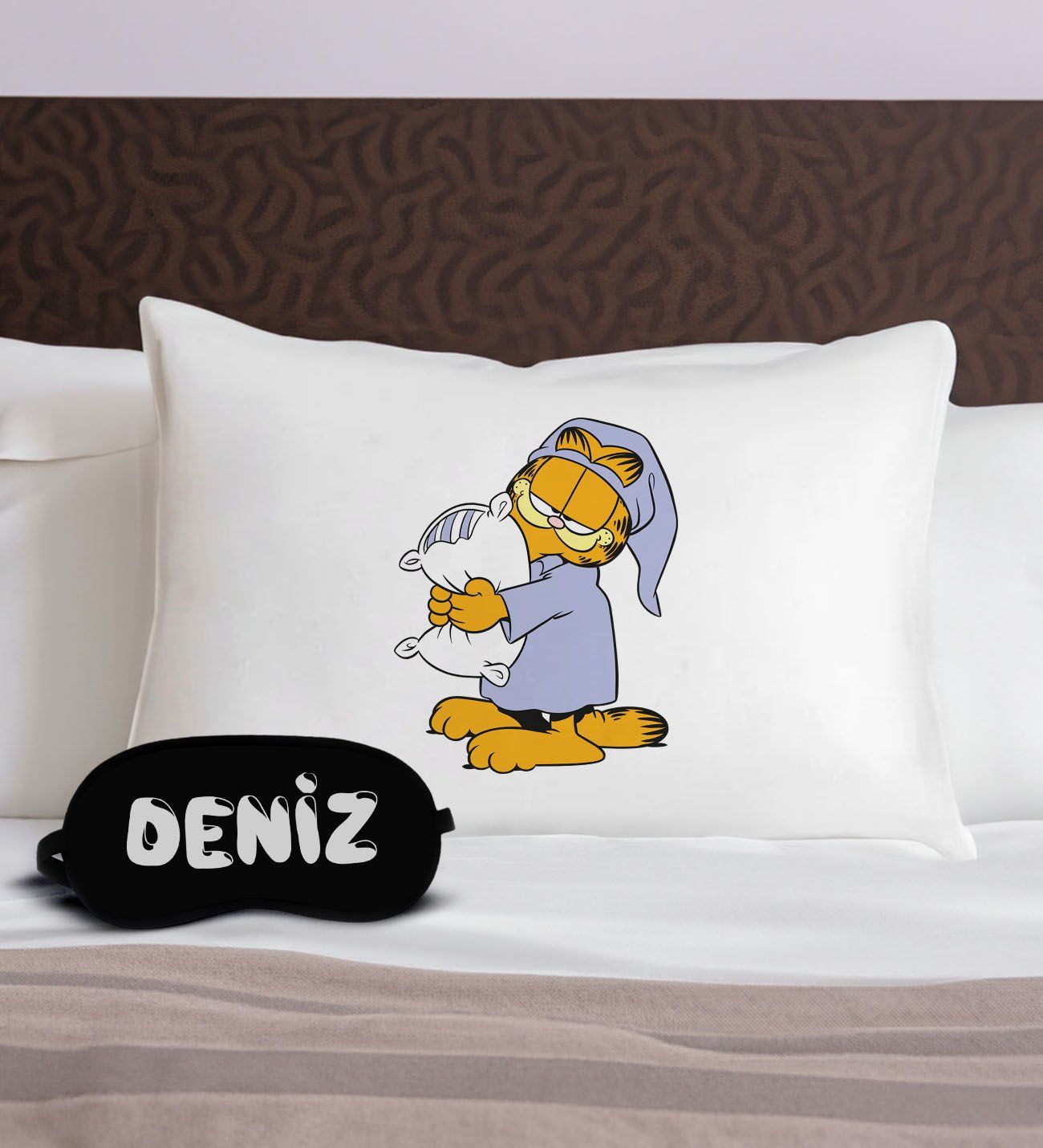 BK Gift Kişiye Özel Eğlenceli Kedi Tasarrımlı Pamuklu Yastık Kılıfı ve Göz Bandı Uyku Seti-6, Tasarım Ev Tekstili, Uyku Bandı, Ev Hediyesi