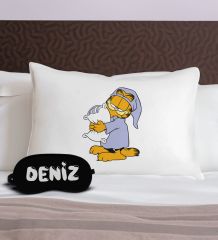 BK Gift Kişiye Özel Eğlenceli Kedi Tasarrımlı Pamuklu Yastık Kılıfı ve Göz Bandı Uyku Seti-6, Tasarım Ev Tekstili, Uyku Bandı, Ev Hediyesi