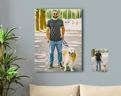 Kişiye Özel Tam Boy Erkek ve Köpek Karikatürlü Kanvas Tablo 50x70cm-1