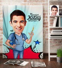 Kişiye Özel Bay Hemşir Karikatür Kanvas Tablo (70 x 100 cm.) 1