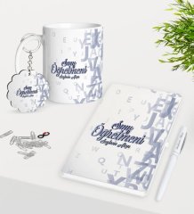 Kişiye Özel Sınıf Öğretmeni Kupa Anahtarlık Beyaz Defter Kalem Hediye Seti-15