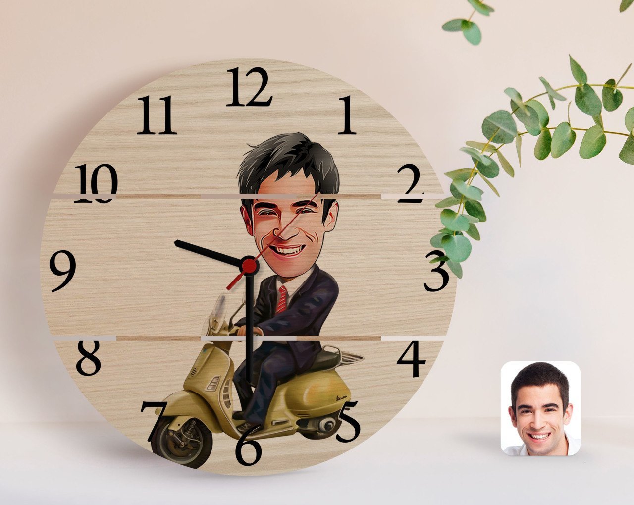 Kişiye Özel Erkek Motorcu Karikatürlü Otantik Ahşap Palet Saat-3