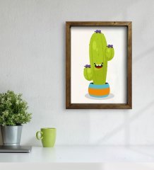 BK Gift Kaktüs Tasarımlı Doğal Masif Ahşap Çerçeveli Tablo 30x40cm-13