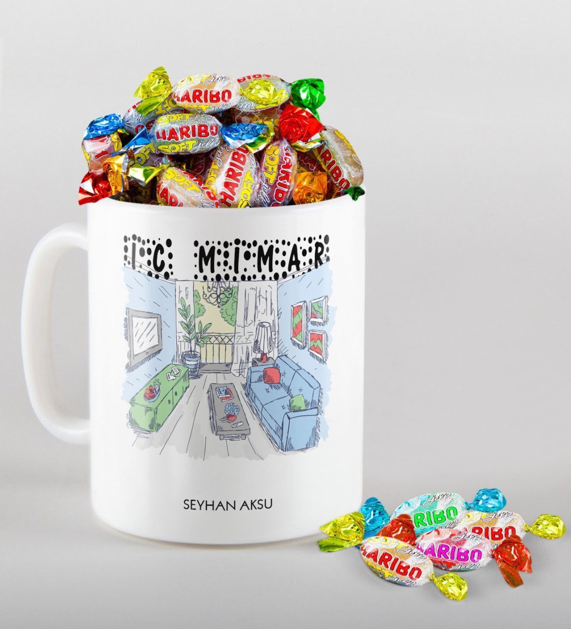 Kişiye Özel İç Mimar Kupa ve Haribo Şeker Hediye Seti-3
