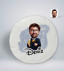 Kişiye Özel İsimli Erkek Hakim Karikatürlü Yuvarlak Araç Koltuk Yastığı-1