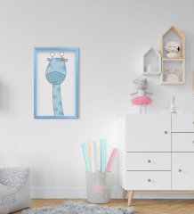 BK Home Tatlı Zürafa Tasarımlı Dekoratif Mavi Ahşap Çerçeveli Çocuk Odası Tablo-1