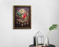 BK Home Osmanlı Arması Tasarımlı Doğal Masif Ahşap Çerçeveli Tablo 45x65cm-4