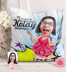 Kişiye Özel Bayan Doğum Günü Karikatürlü Saten Yastık - 1