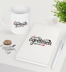 Kişiye Özel Online Öğretmen Beyaz Defter Kalem Kupa Seti-1