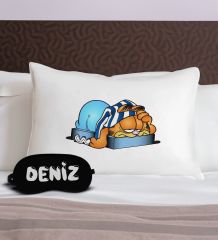 BK Gift Kişiye Özel Eğlenceli Kedi Tasarrımlı Pamuklu Yastık Kılıfı ve Göz Bandı Uyku Seti-5, Tasarım Ev Tekstili, Uyku Bandı, Ev Hediyesi