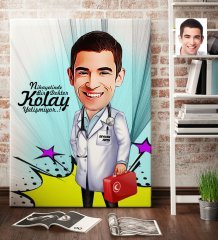 Kişiye Özel Bay Doktor Karikatür Kanvas Tablo (70 x 100 cm.) 6