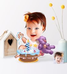 Kişiye Özel Bebek Doğum Günü Karikatür Ahşap Biblo - 2