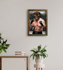 Evcil Dostlara Özel Boksör Tasarımlı Portre Doğal Masif Ahşap Çerçeveli Tablo 45x65cm-5