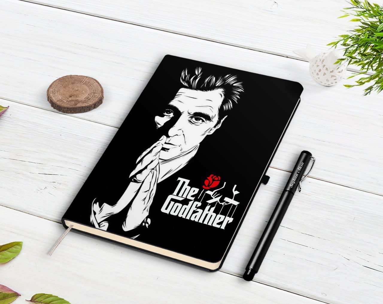 Kişiye Özel Godfather Baba Tasarımlı Siyah Defter ve Kalem Hediye Seti-1