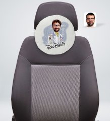 Kişiye Özel İsimli Erkek Göz Doktoru Karikatürlü Yuvarlak Araç Koltuk Yastığı-1