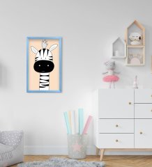 BK Home Tatlı Zebra Tasarımlı Dekoratif Mavi Ahşap Çerçeveli Çocuk Odası Tablo-1