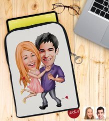 Kişiye Özel Sevgililer Karikatürlü Taşınabilir Koruyucu Tablet Kılıfı & Organizer Çanta - Siyah-3