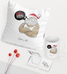 Kişiye Özel Yılbaşı Noel Baba Temalı Beyaz Kupa Ayna Yastık Seti - 4