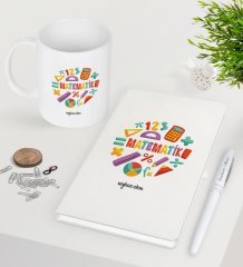 Kişiye Özel Matematik Öğretmeni Beyaz Defter Kalem Kupa Seti-13