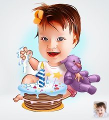 Kişiye Özel Bebek Doğum Günü Tasarımlı Dijital Karikatür-2