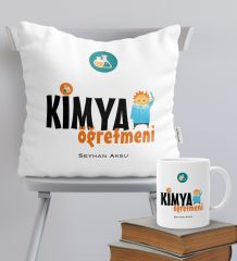 Kişiye Özel Kimya Öğretmeni Temalı Yastık Kupa Seti - 1