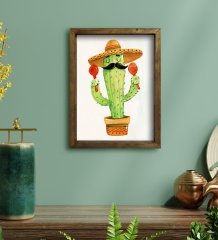 BK Gift Kaktüs Tasarımlı Doğal Masif Ahşap Çerçeveli Tablo 30x40cm-11