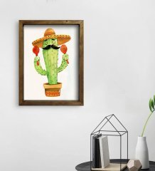BK Gift Kaktüs Tasarımlı Doğal Masif Ahşap Çerçeveli Tablo 30x40cm-11