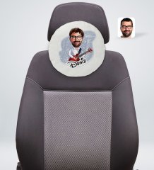 Kişiye Özel İsimli Erkek Gitarist Karikatürlü Yuvarlak Araç Koltuk Yastığı-2