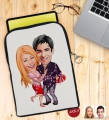 Kişiye Özel Sevgililer Karikatürlü Taşınabilir Koruyucu Tablet Kılıfı & Organizer Çanta - Siyah-2