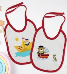 BK Kids Sevimli Kaptan Tasarımlı 2’li Kırmızı Mama Önlüğü-1