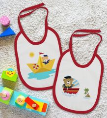 BK Kids Sevimli Kaptan Tasarımlı 2’li Kırmızı Mama Önlüğü-1