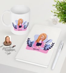 Kişiye Özel Bayan Sınıf Öğretmeni Beyaz Defter Kalem Kupa Seti-2
